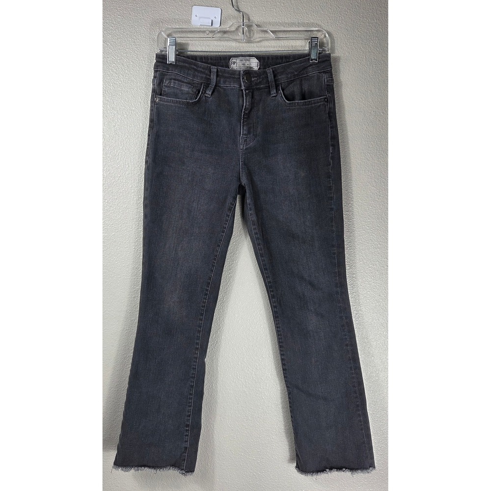 Free People Charcoal Gray Cropped Kick Flare Jeans 27 Raw Hem Stretch